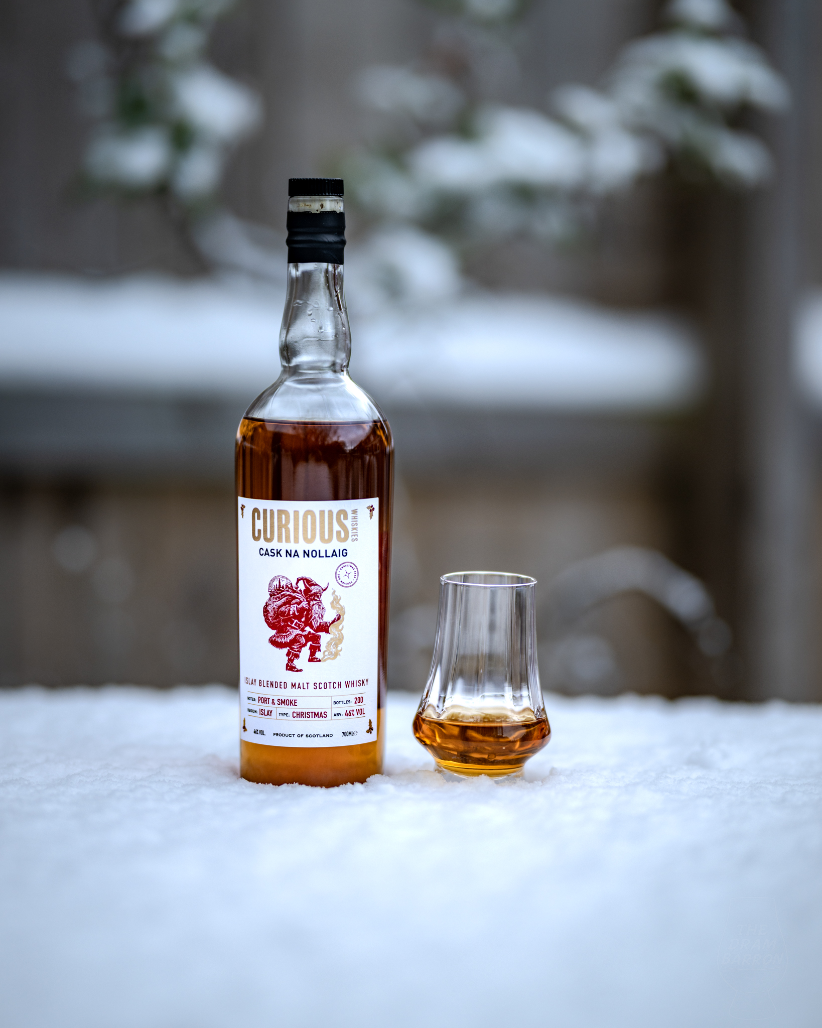 Picture of Curious Cask Na Nollaig Islay Blended Malt Whisky in the snow